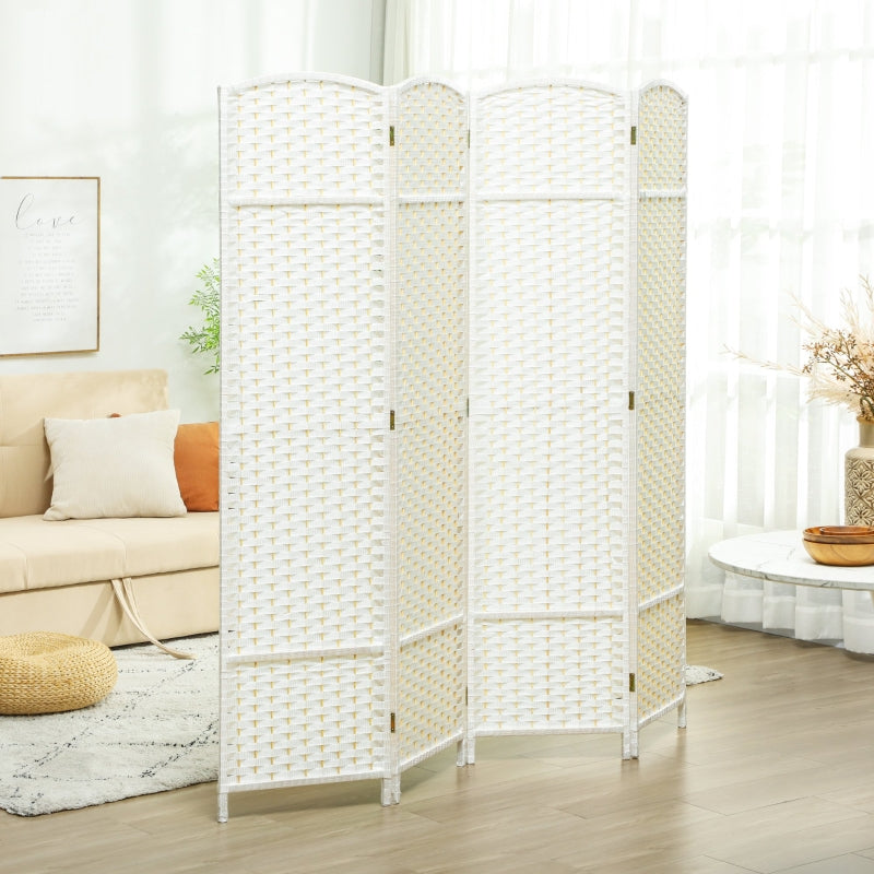 Room Divider, 4-Panel Foldable Privacy Screen, White