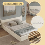 Double Bed 140x200cm, Corduroy Cover, Eucalyptus Wood Frame, Beige