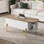 Coffee Table 120x50x43cm Height-Adjustable Hidden Storage 7 Shelves Wood/White