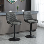 Bar Stools, Height-Adjustable with Backrest, Faux Leather Dark Grey