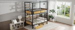 Bunk Bed, Iron & MDF, Double Shelf, Under Bed Storage, Black & Natural
