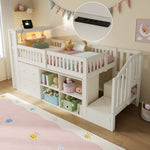 Mid-Height Bed 90x200 cm with Drawers, Storage & LED Lighting, White