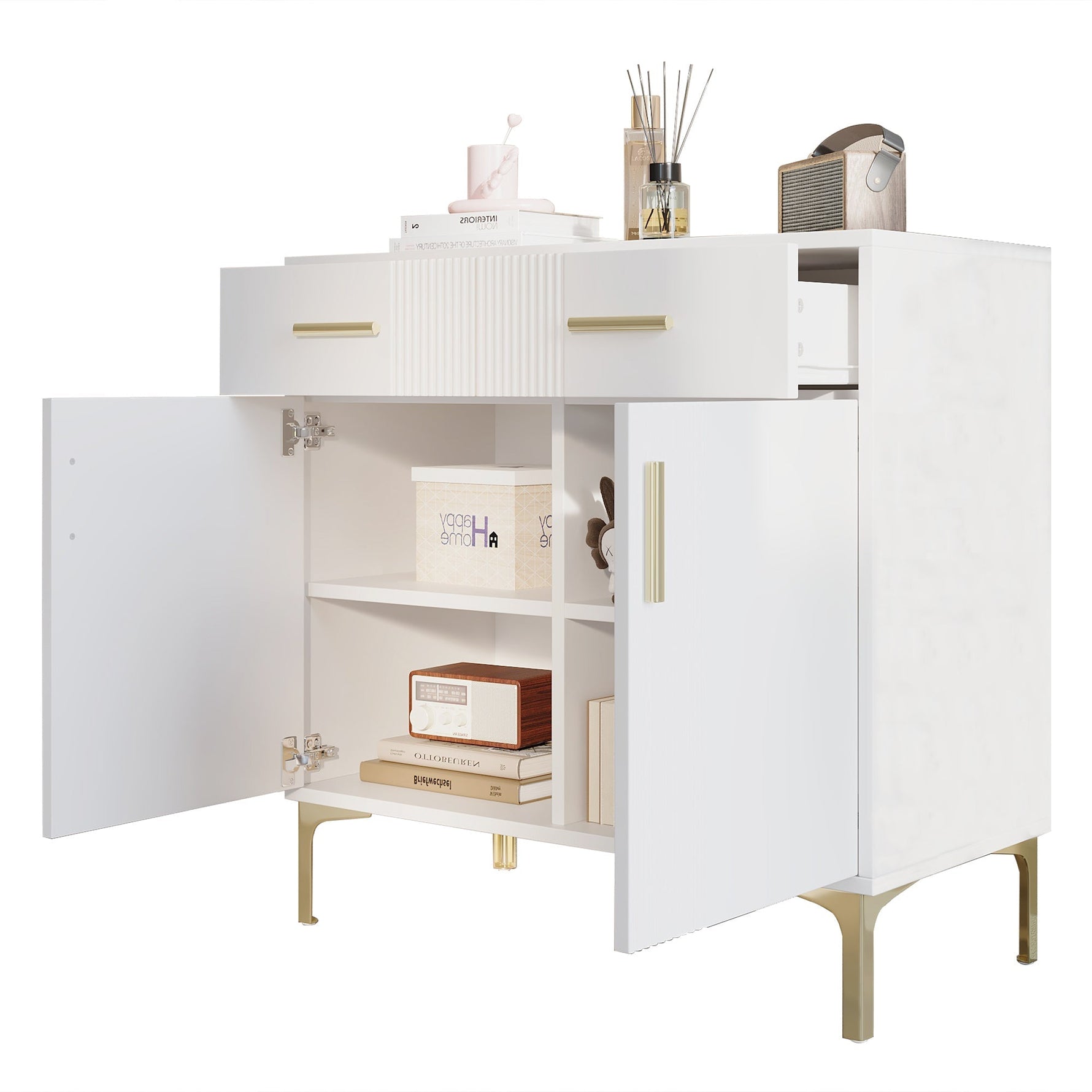 Modern sideboard with 2 doors and 2 drawers, metal
