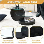 Modern Minimalist Coffee Table with Two-Layer Safety Glass and Multi-Tiered Design, Black Wood Grain Finish