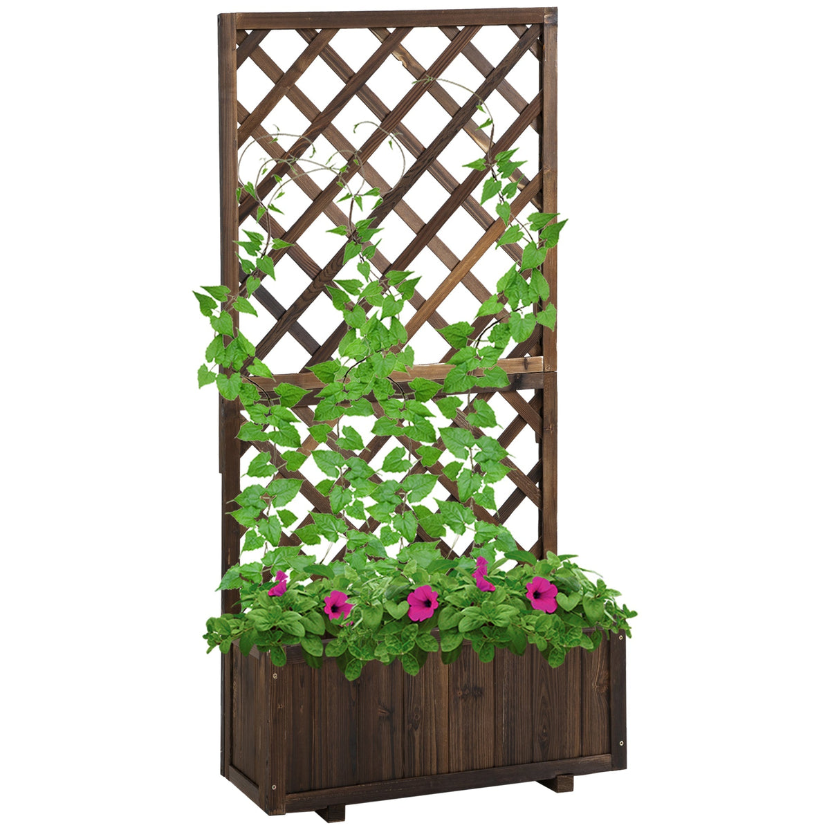 Raised Garden Bed with Trellis Flower Box, 72.5x31.5x149.5cm, Wooden