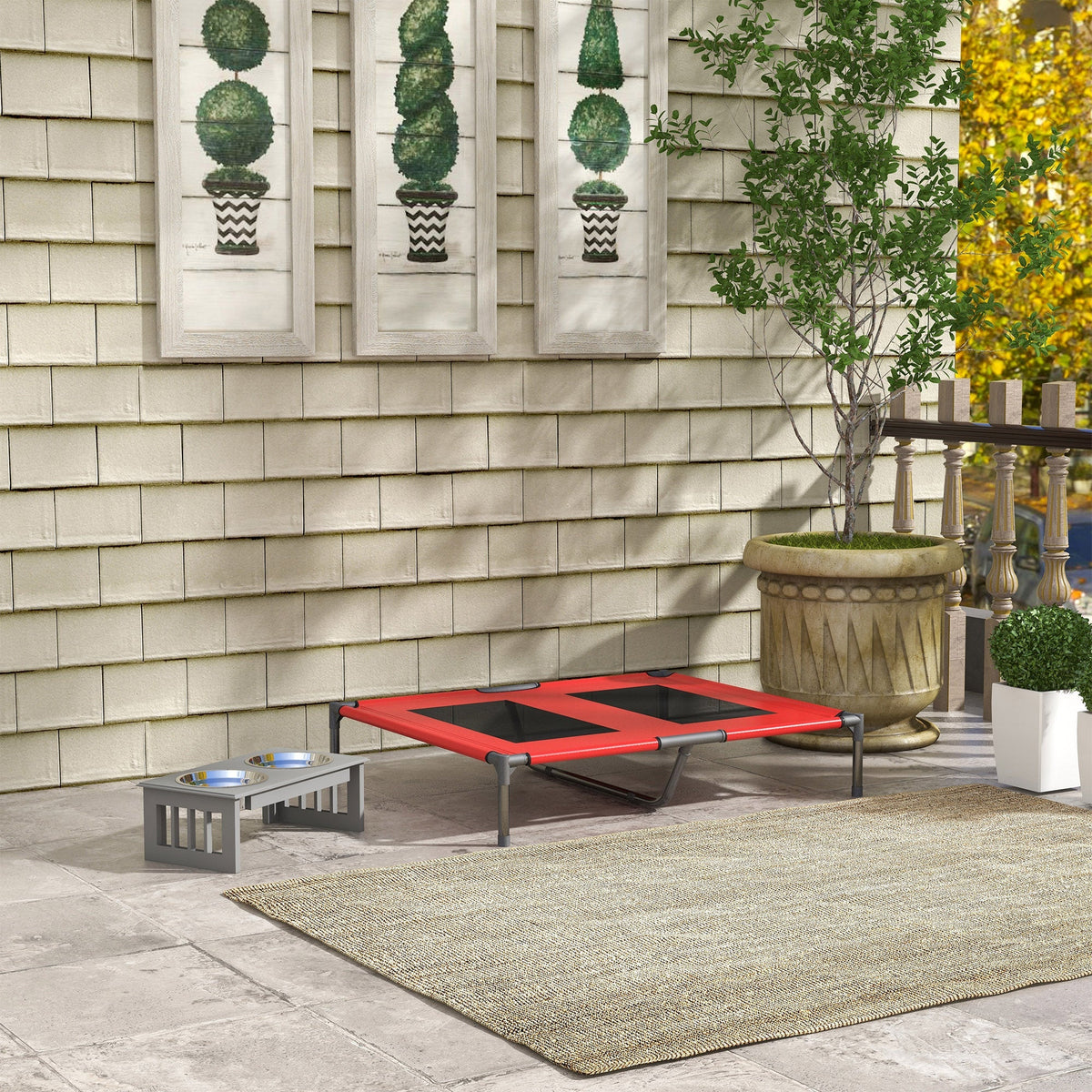Elevated Dog Bed, Outdoor Lounger Breathable, Oxford Red