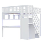 Solid Wood Bed 140x200 with Desk, Storage & LED - White
