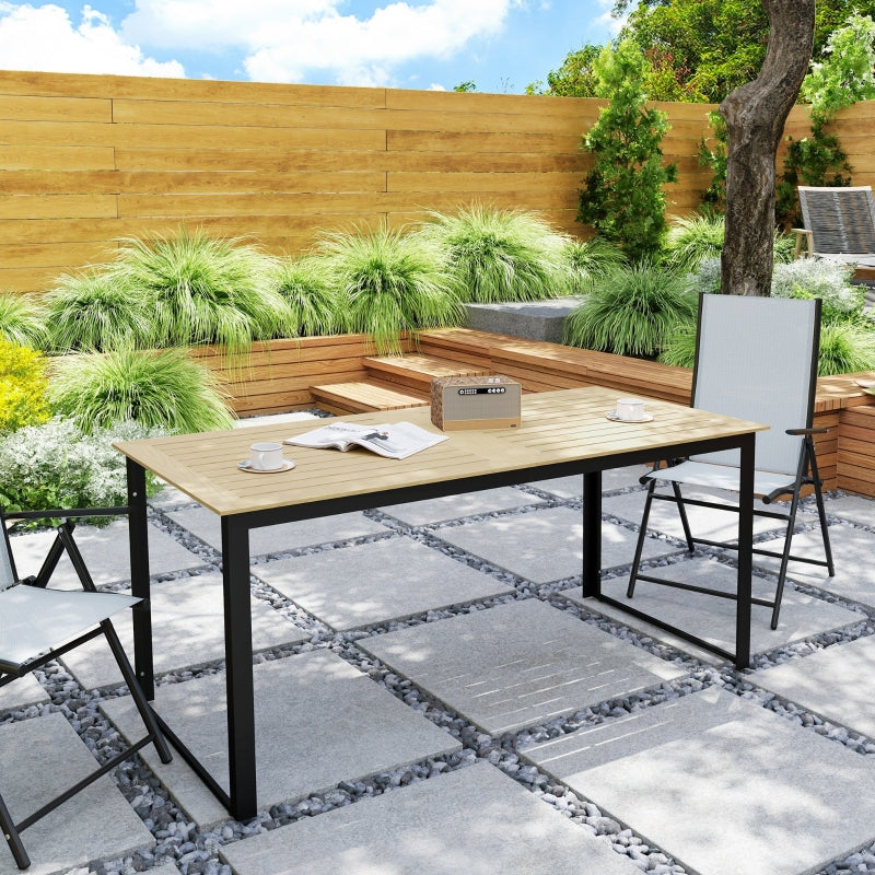 Metal Garden Table, Weatherproof Slatted Design for 6 People, Black