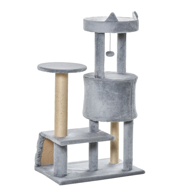 Cat Tree, Cave Ladder Climbing Height 100cm Chipboard Jute Grey