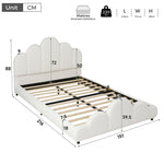 Upholstered Children's Bed 140x200cm with Headboard in Beige Bouclé