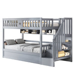 Wooden Bed 90x200cm Hydraulic Storage Stairs Shelves Loft Bunk Youth Bed, Grey