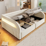 Upholstered Platform Bed 140x200, Hydraulic Storage & LED, Beige