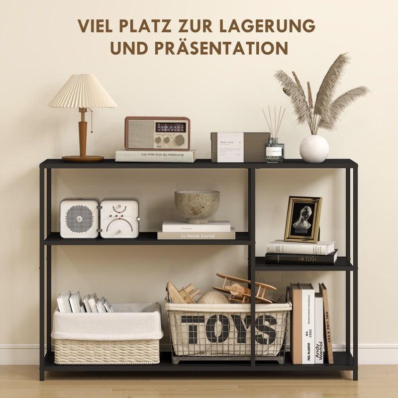 Console Table, 4 Shelves, Steel Frame, Black