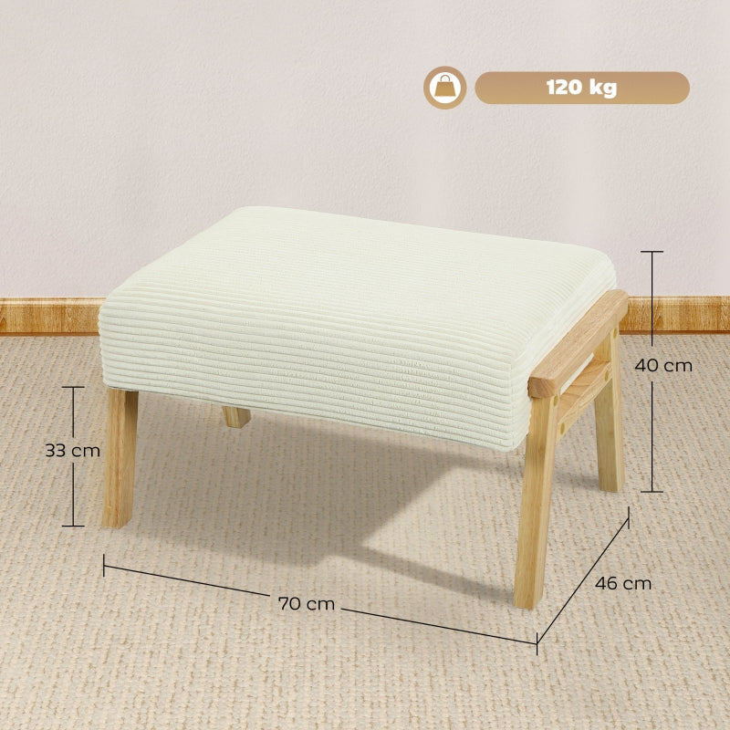 Stool, soft seat cushion, wooden legs, corduroy look cream white