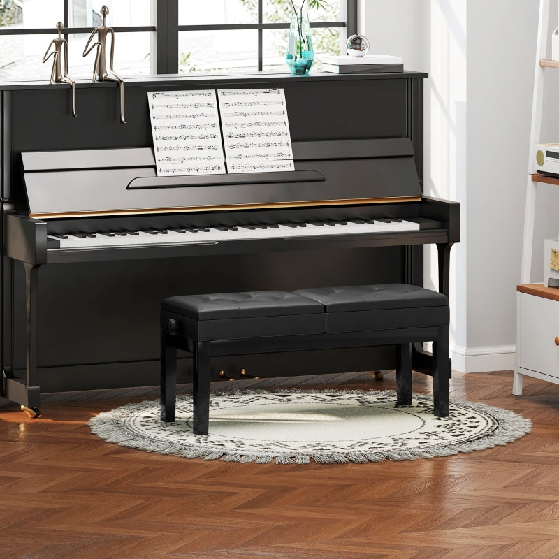 Piano Bench, Height-Adjustable, Storage, 220 kg Capacity, Faux Leather, Black