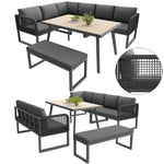 Patio Sofa Set 6-8 Seater Hand-Woven Rattan with Cushions - Grey