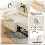 Multifunctional Foldable Sofa Bed 1-Seater Recliner USB Charging Space-Saving Corduroy Fabric Beige