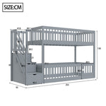 Bunk Bed 90x200 with Safety Stairs & Storage Drawers, Grey Wood