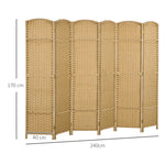Folding Screen, 6 Panels, Room Divider, Natural Bamboo