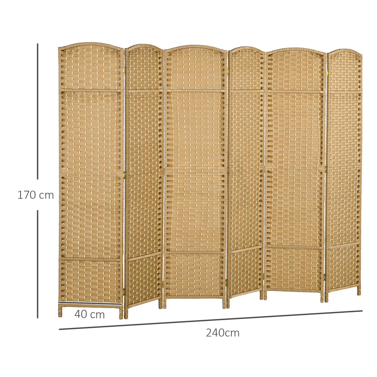 Folding Screen, 6 Panels, Room Divider, Natural Bamboo
