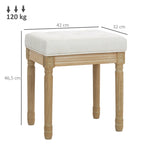 Linen Stool Upholstered Padded Seat Wooden Legs - Beige