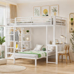 Bunk Bed 90x200cm with Desk & Shelves, White Metal