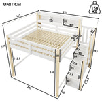 Loft Bed 140x200cm with LED Lights & Storage - White & Natural