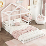House Bed 140x200cm House Shape Slatted Base - White Pine