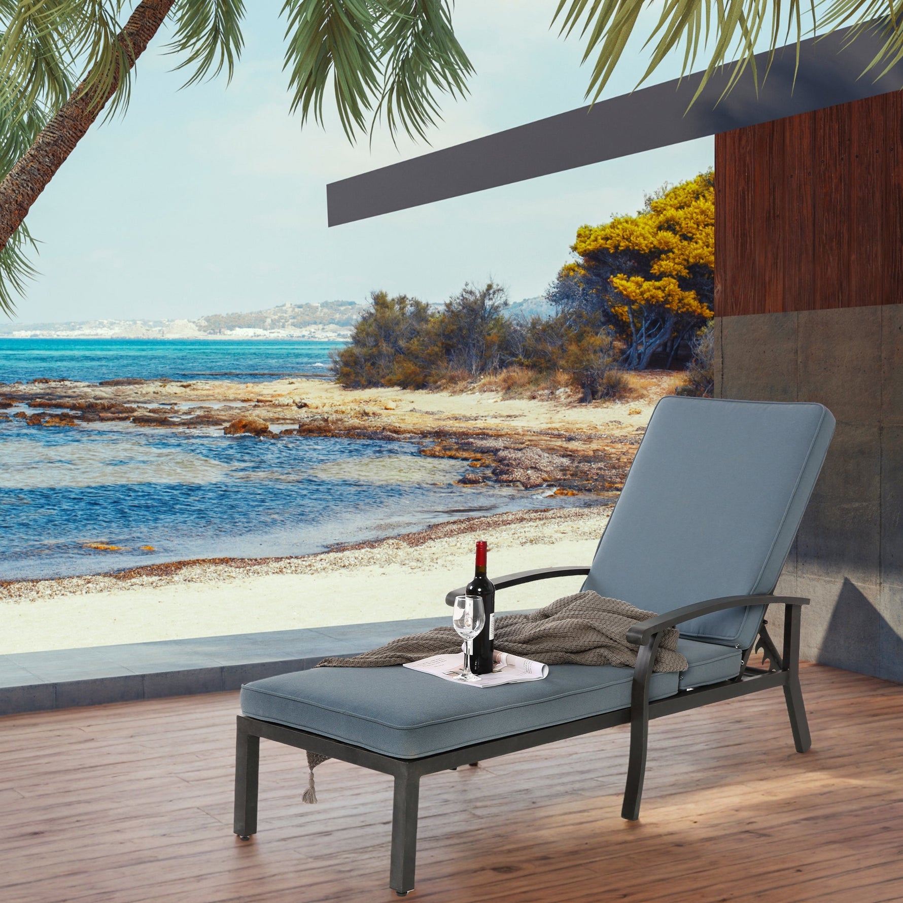 Lounge Patio Chair, Adjustable Reclining Rustproof Aluminum Poolside Chaise, Blue