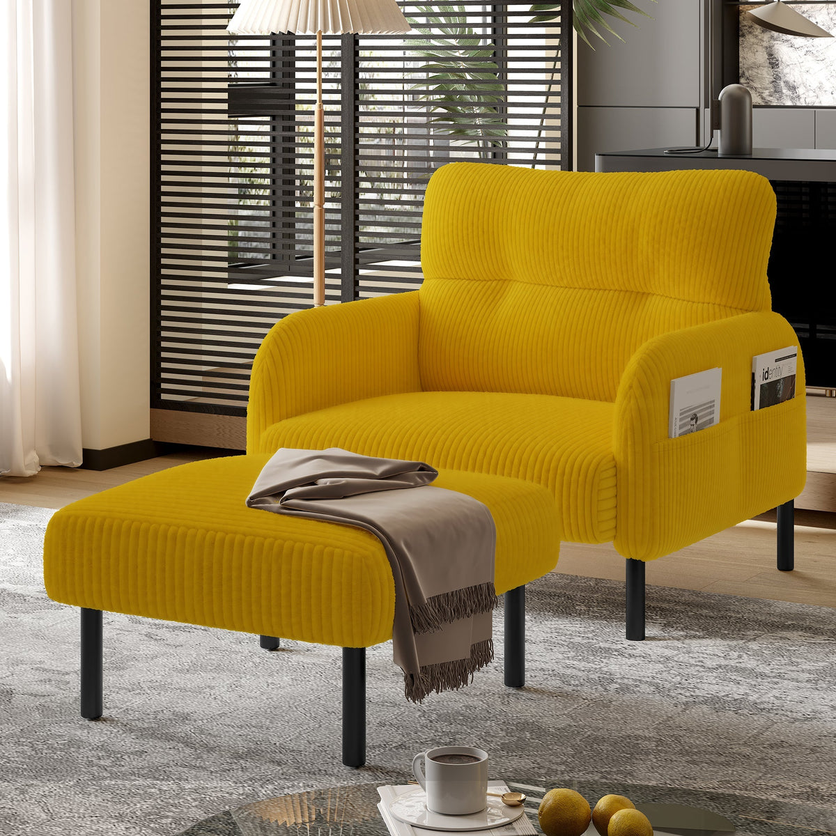 Corduroy Stool - Metal Frame, Super Soft Velour - Premium