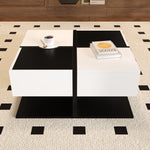 Modern Coffee Table with 2 Drawers, Square Living Room Table, 70x70x35.5 cm, Black and White