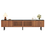Modern TV Cabinet with Gitter Doors and Storage, Black and Walnut Wood