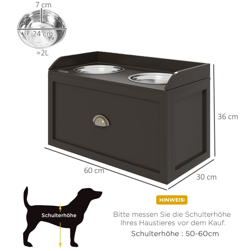 Raised Feeding Station, 2 Bowls 1 Storage, Brown