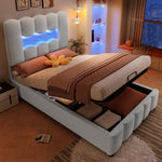 Upholstered Bed 90x200cm Hydraulic Storage LED Adjustable Headboard Velvet Grey