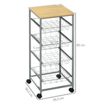 Serving Cart with Metal Baskets, 36.5 x 36.5 x 89 cm, Silver