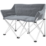 Folding Chair 2 Seater Camping with Armrests Side Pocket, Padded