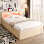 Sofa Bed 90x200cm with LED Light & Storage, Solid Wood