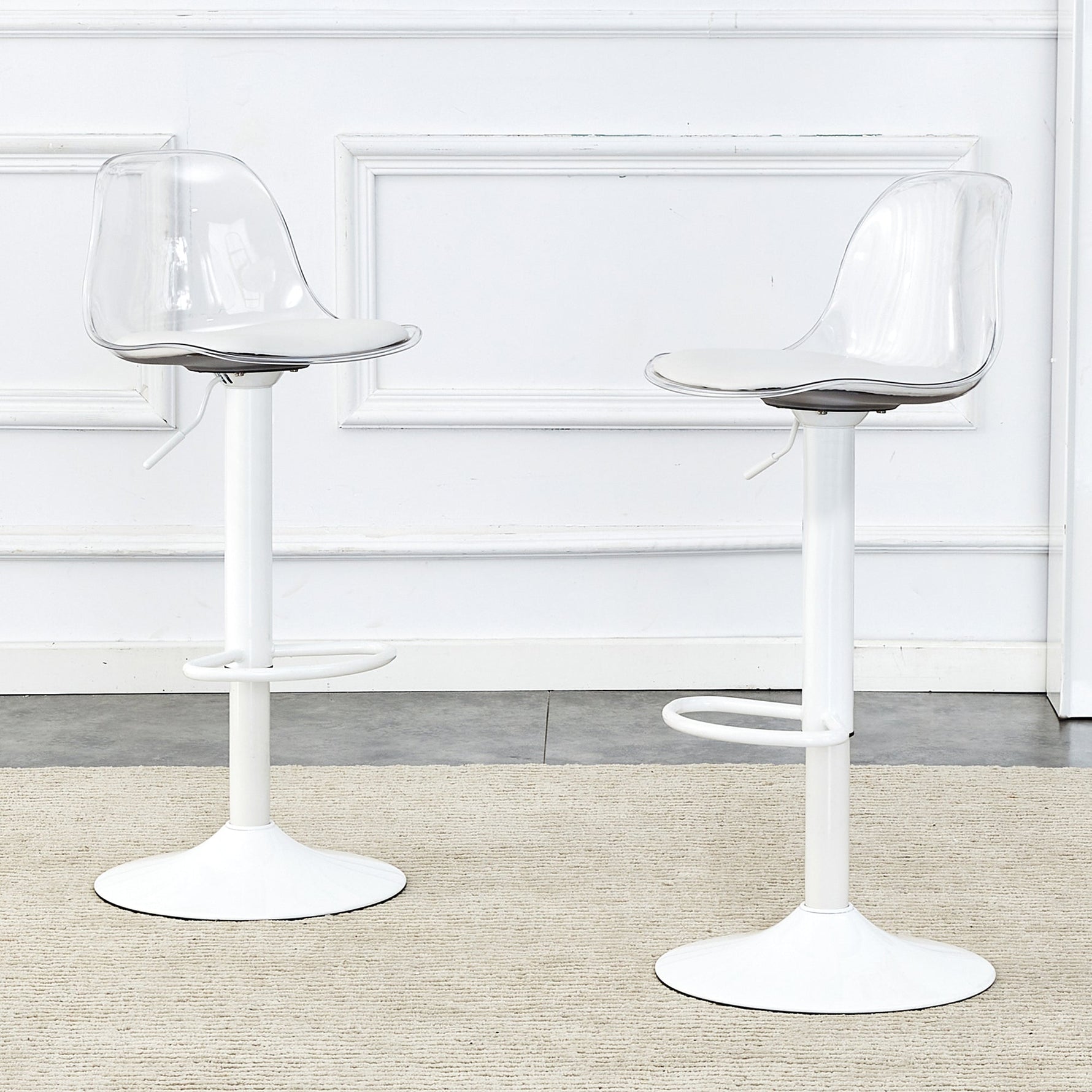 Adjustable Beam Chair (2-Pack) Swivel & Height Adjustable - Transparent/White