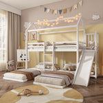 Bunk Bed, Children's with Slide, Roof Design, Three-Sleeper, Storage, Pine + MDF, White