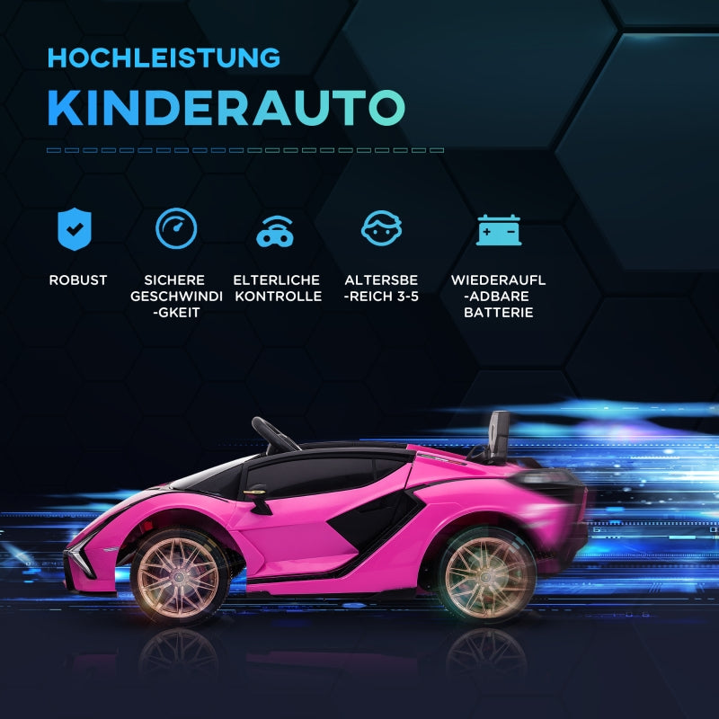 Lamborghini Children's Electric Car with Remote Control, 3-5 km/h for Ages 3-5, Pink