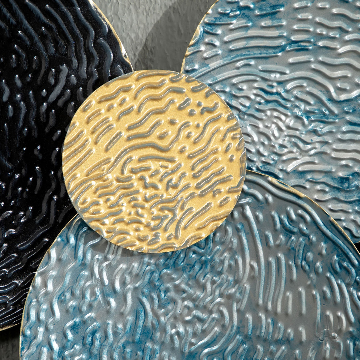 3D Wall Art, Modern Sculpture, 121x53cm, Gold Black Blue Metal