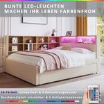 Sofa Bed 140x200, Pull-out 90x190, LED Lights & Storage, Flannel Beige
