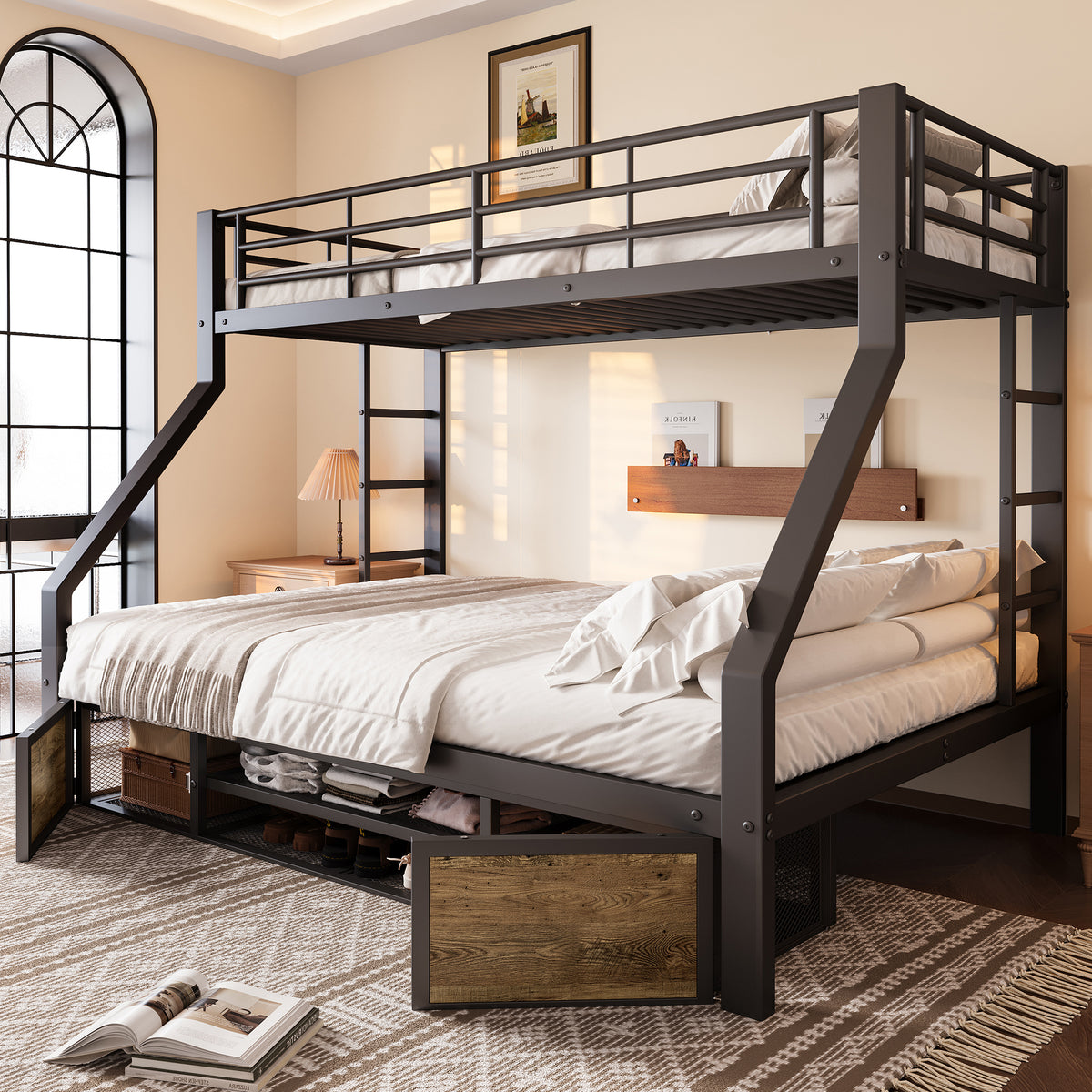 Children's Bunk Bed with Storage & Ladder 90x200/140x200 cm, Black