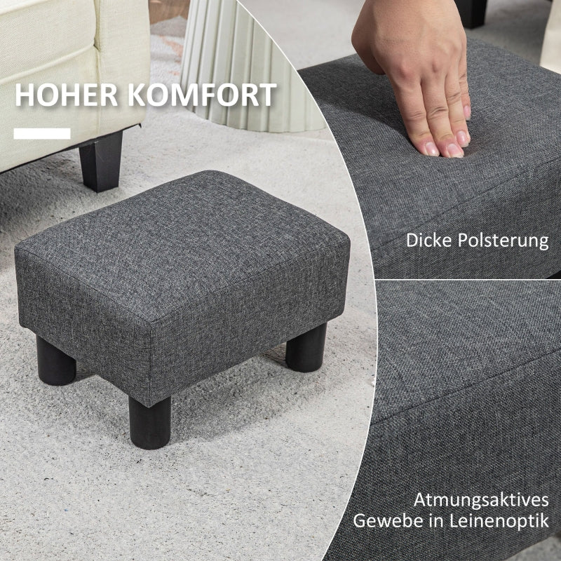 Stool, Modern Footstool Ottoman, Dark Grey Linen-Look