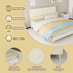 Modern Double Bed with Plaid Headboard, 160x200cm, Beige Fabric