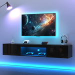 Wall-Mounted TV Stand with LED Lighting and High Gloss Finish for 70-Inch TVs, Black