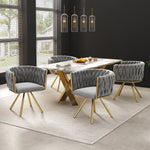 Velvet Dining Chair Set of 4 Swivel Metal Legs - Grey and Gold