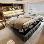 Upholstered Bed 180x200 with Storage & LED Light, Grey Linen