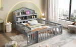 Children's Bed 140x200, House Frame with Shelves, Safety Gate & Slatted Frame, Grey Solid Wood