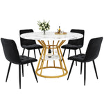 5-Piece Round Dining Table Set with 4 Velvet Chairs and Marble Top, Black